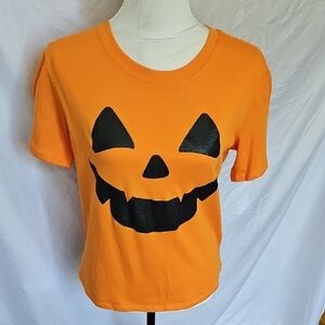 Zoe & Liv Orange Pumpkin Face Short Sleeve T-Shirt Size Medium